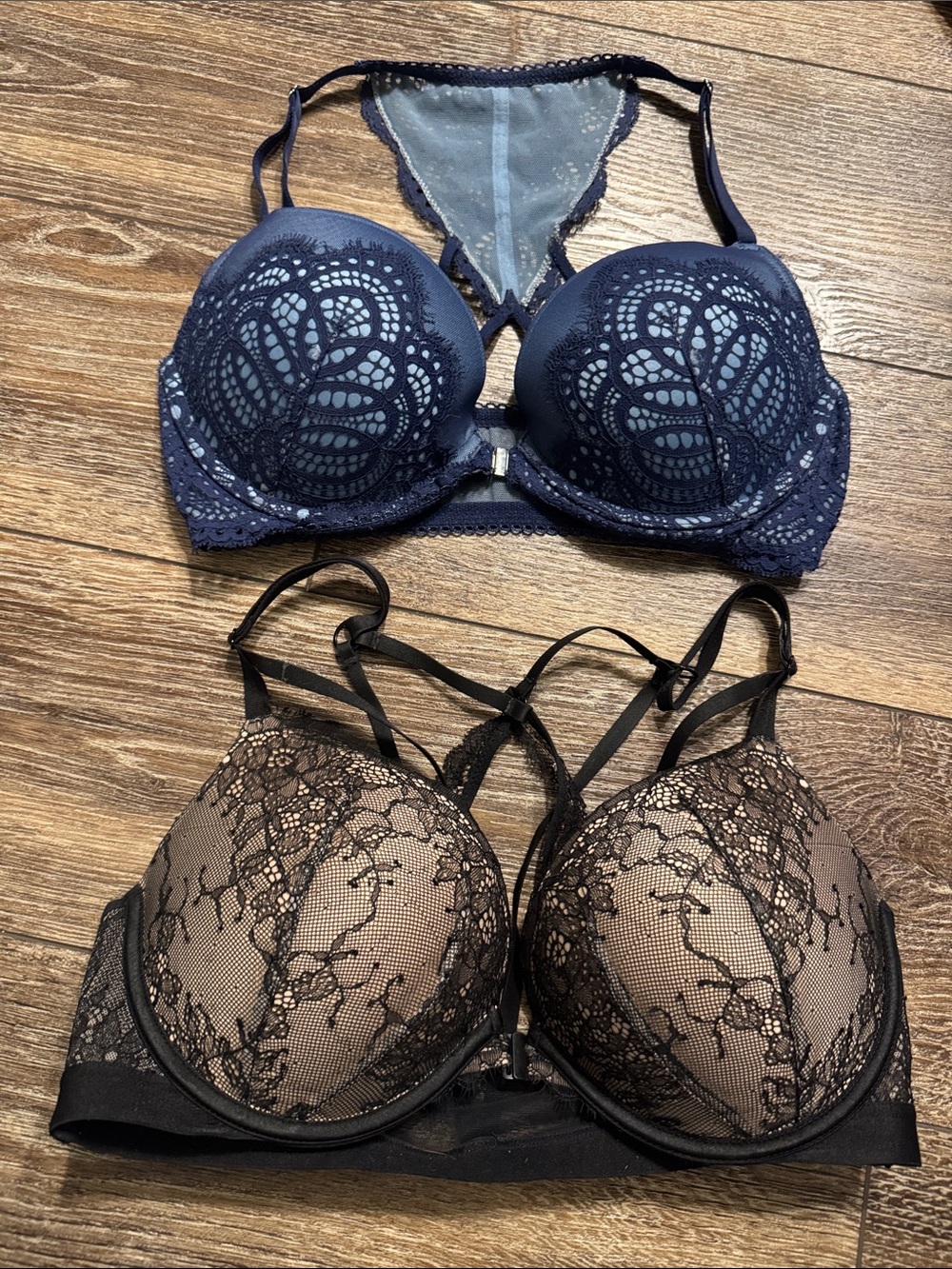 Victoria's Secret Navy and Black Lace Push-Up Bras - Dual Set